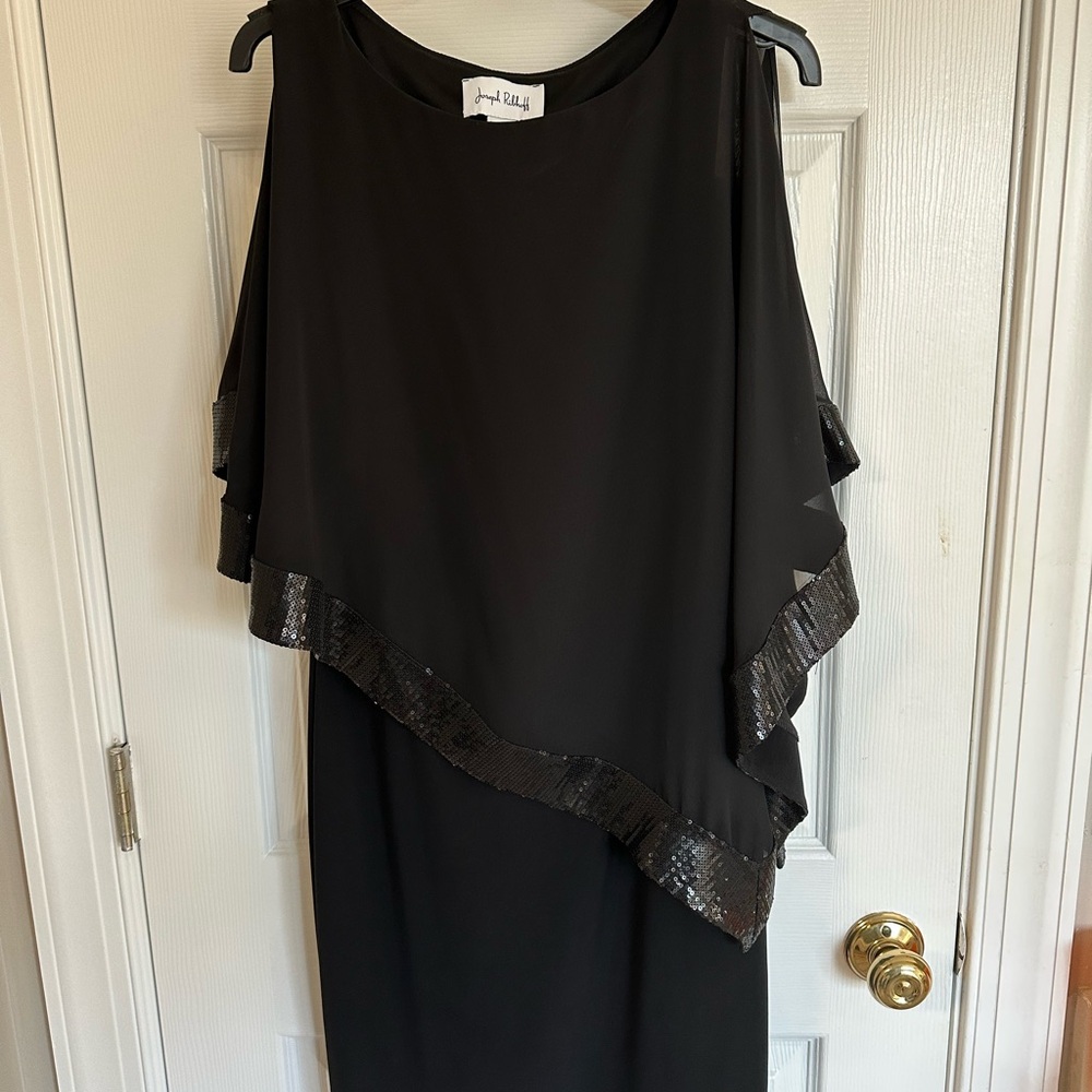 Joseph Ribkoff Black Asymmetrical Dress with Sequin Trim